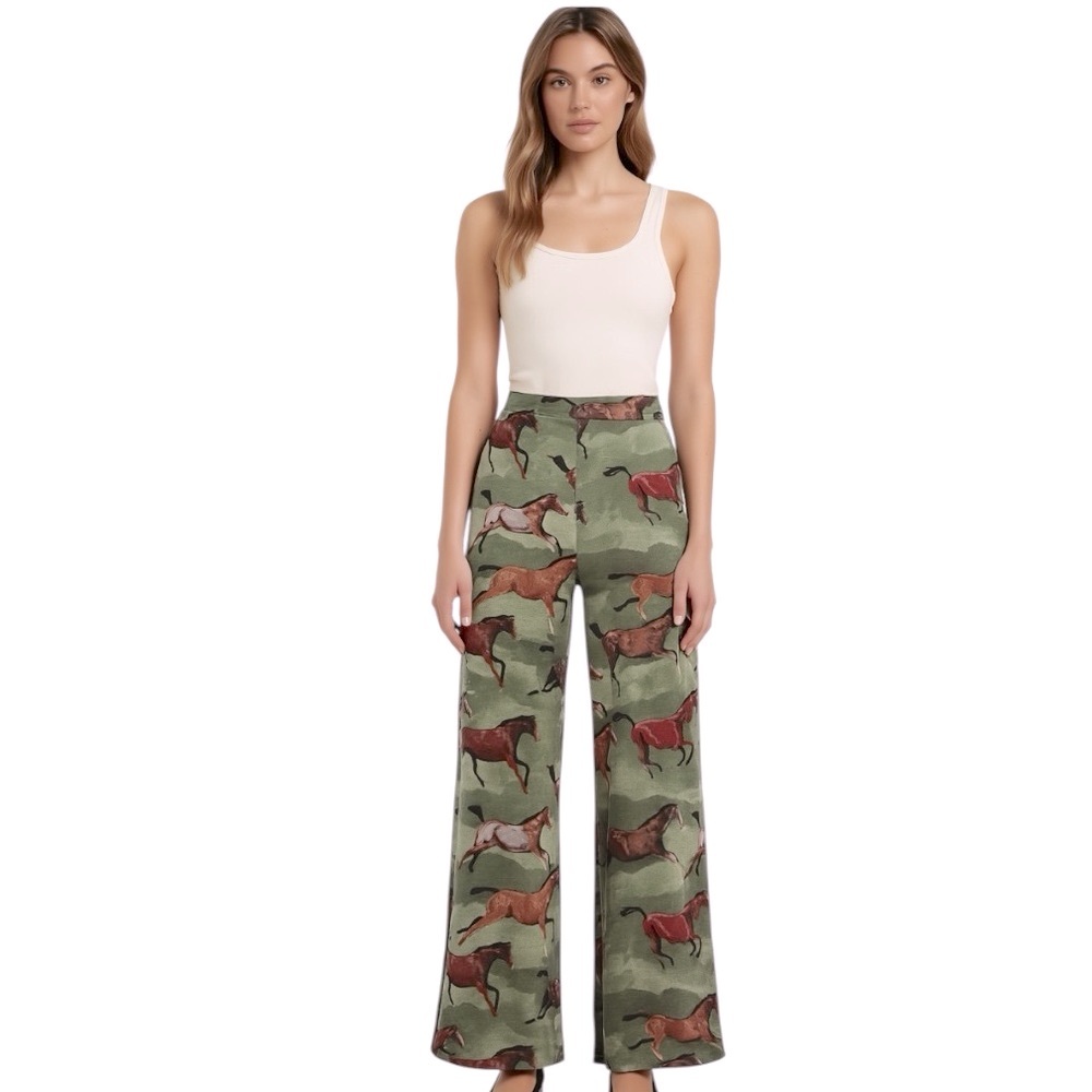 Double D Ranch Designer Horse Print Novelty Western Equestrian Wide Leg Pants S
